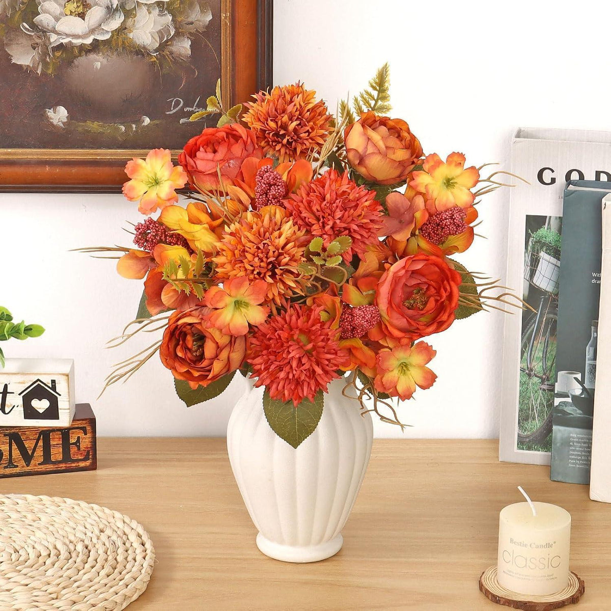 Herbststrauß Kunstblumen Orange | Deko Blumen für Tisch & Heim