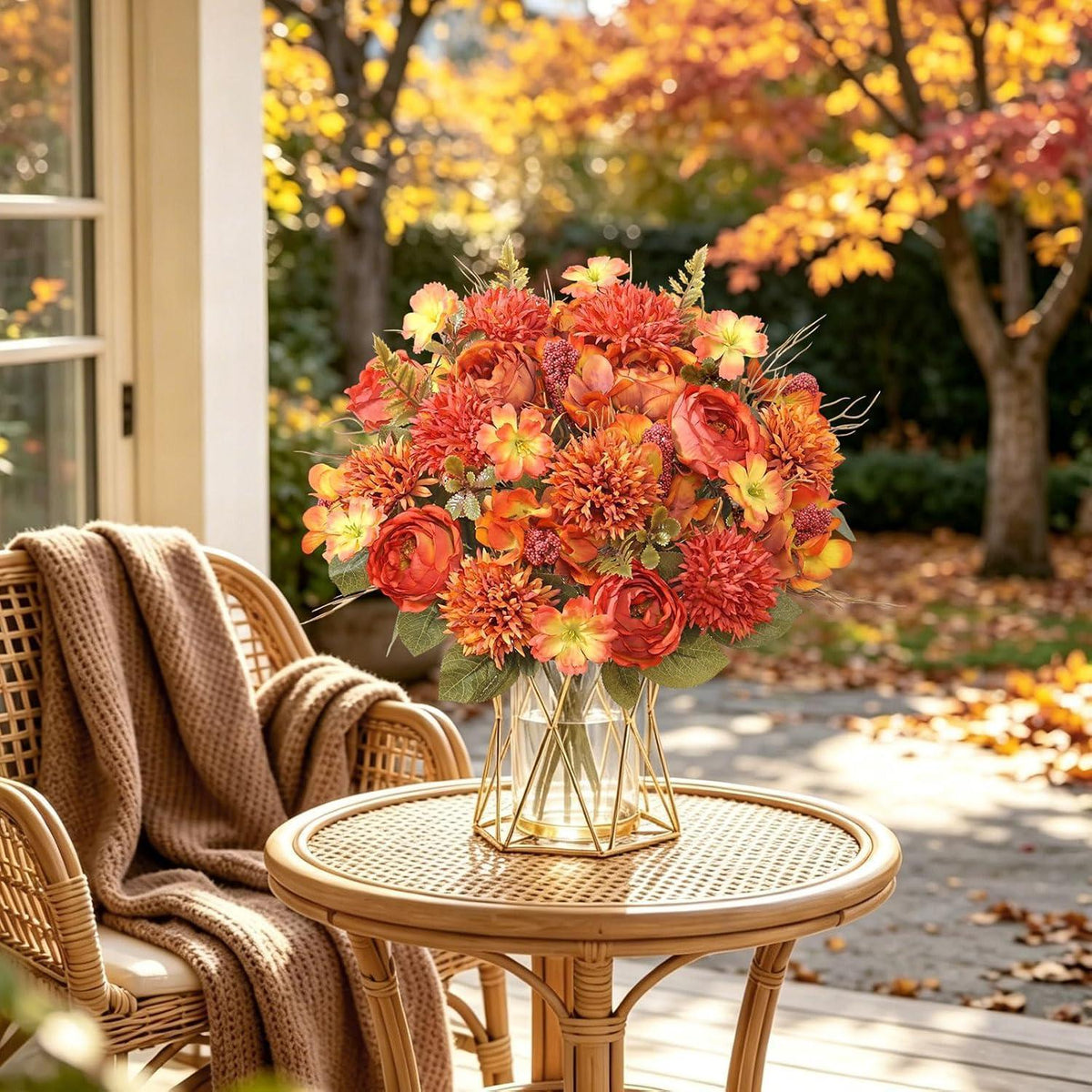 Herbststrauß Kunstblumen Orange | Deko Blumen für Tisch & Heim
