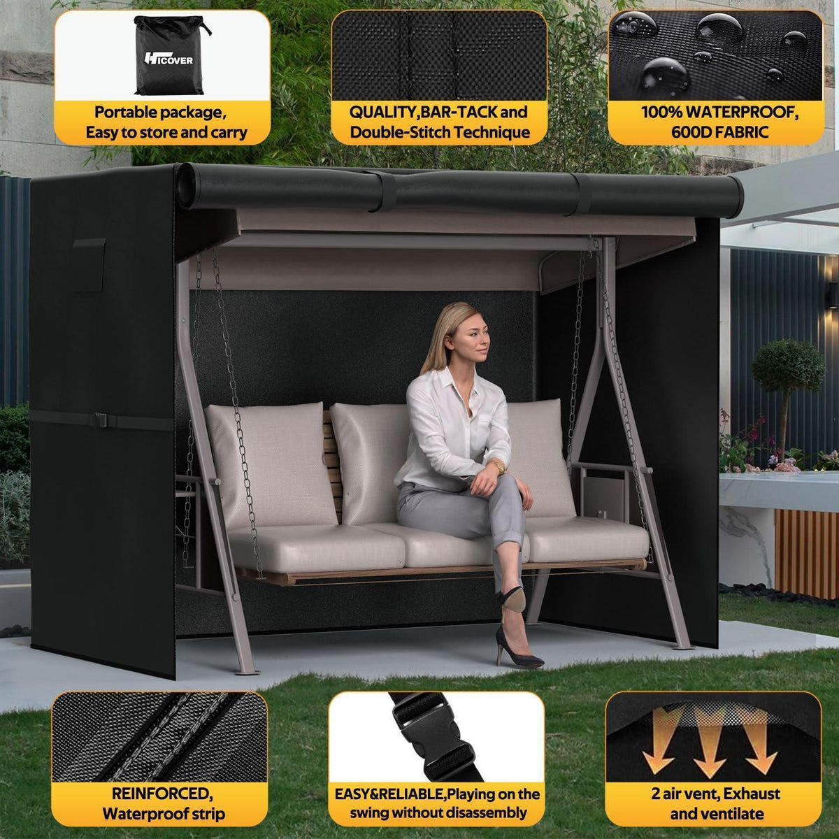 Hollywoodschaukel Abdeckung 3-Sitzer Wasserdicht Winterfest 240x125x180cm