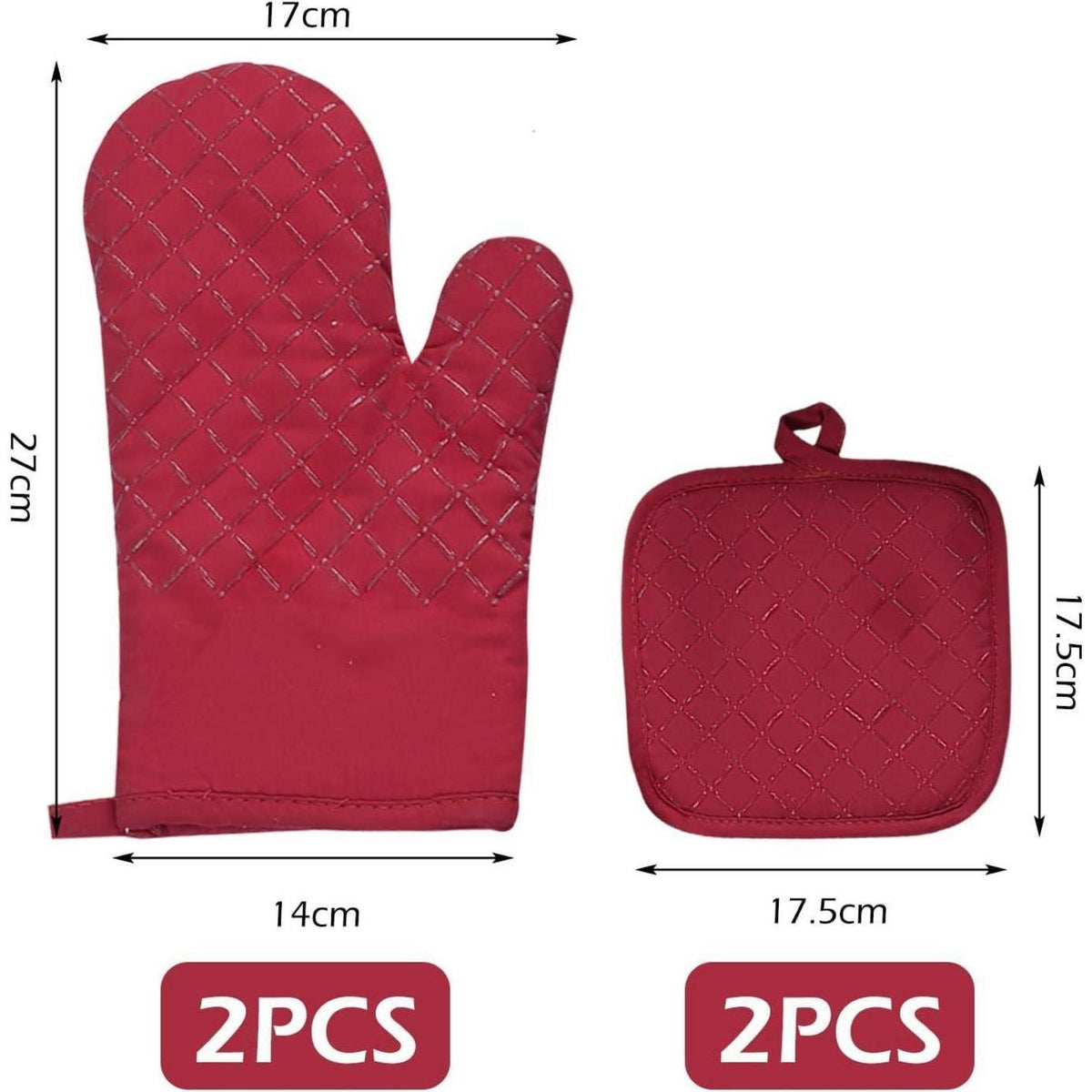 Ofenhandschuhe Set: 2 Hitzebeständige Silikon Topflappen Rot