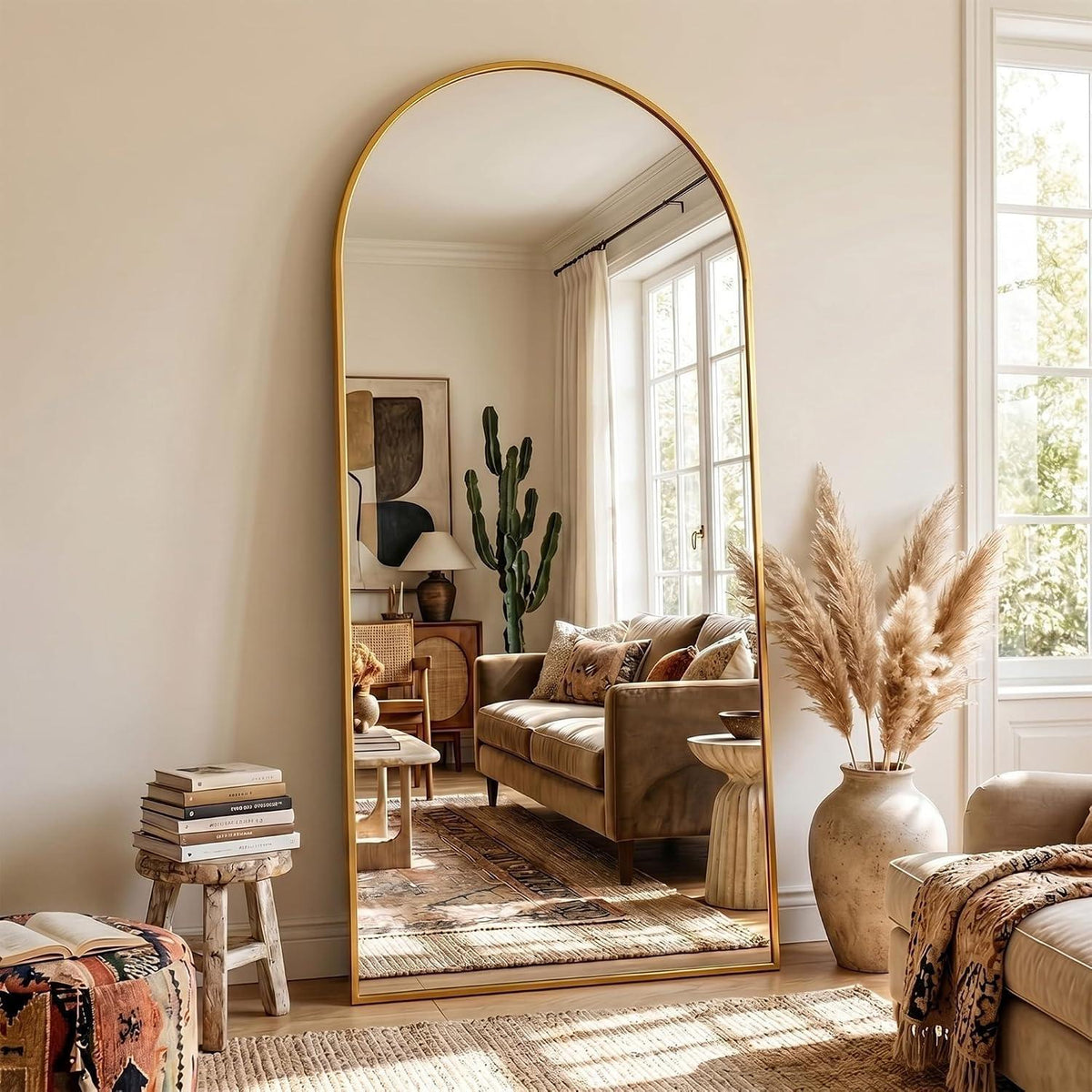 Gewölbter Ganzkörperspiegel mit Aluminiumrahmen – 193x86 cm