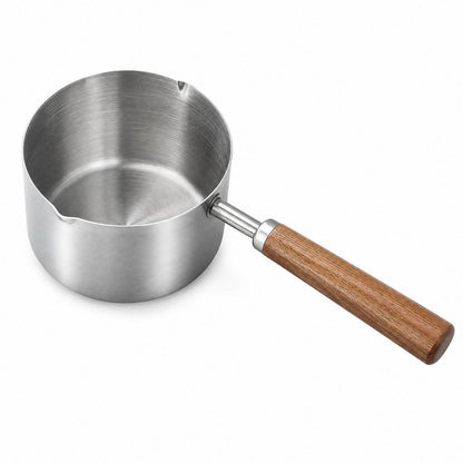 Edelstahl Mini Topf mit Holzgriff & Ausgießer 250ml