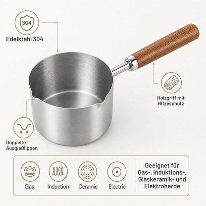 Edelstahl Mini Topf mit Holzgriff & Ausgießer 250ml
