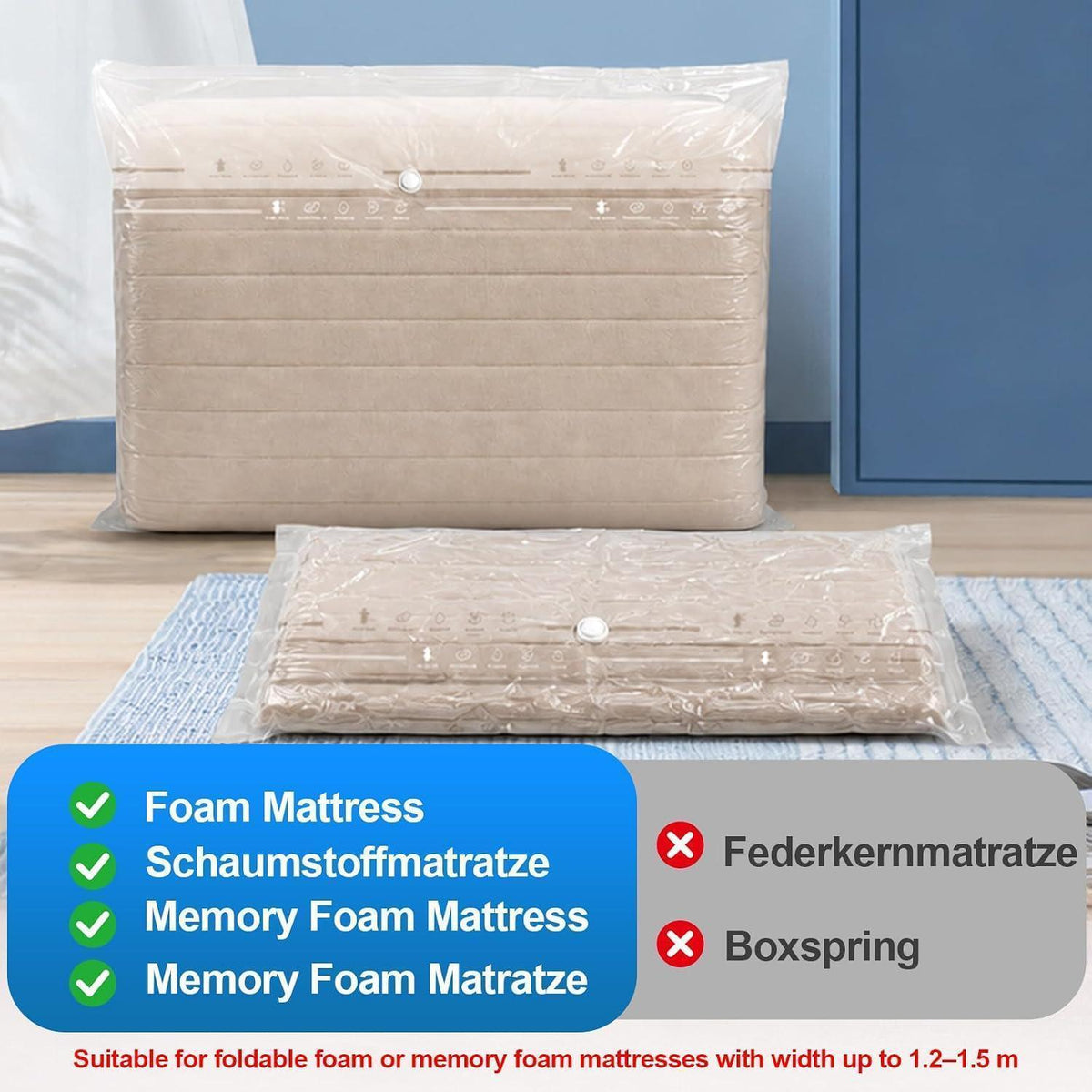 Vakuumbeutel XXL 150x100 cm - 2er Set für Bettwäsche & Kleidung