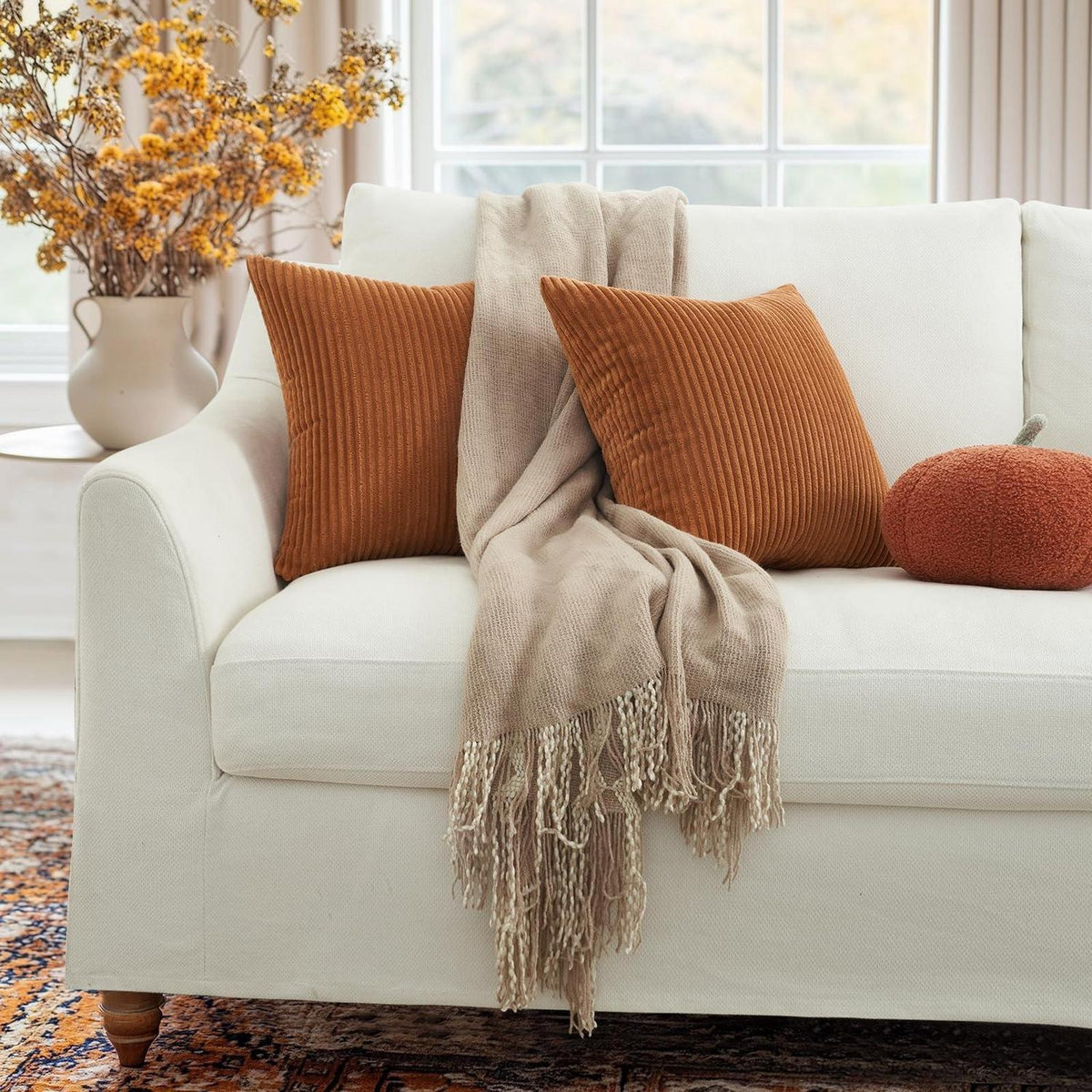 Herbst Kissenbezüge 80x80 Karamell Orange 2er-Set Cord