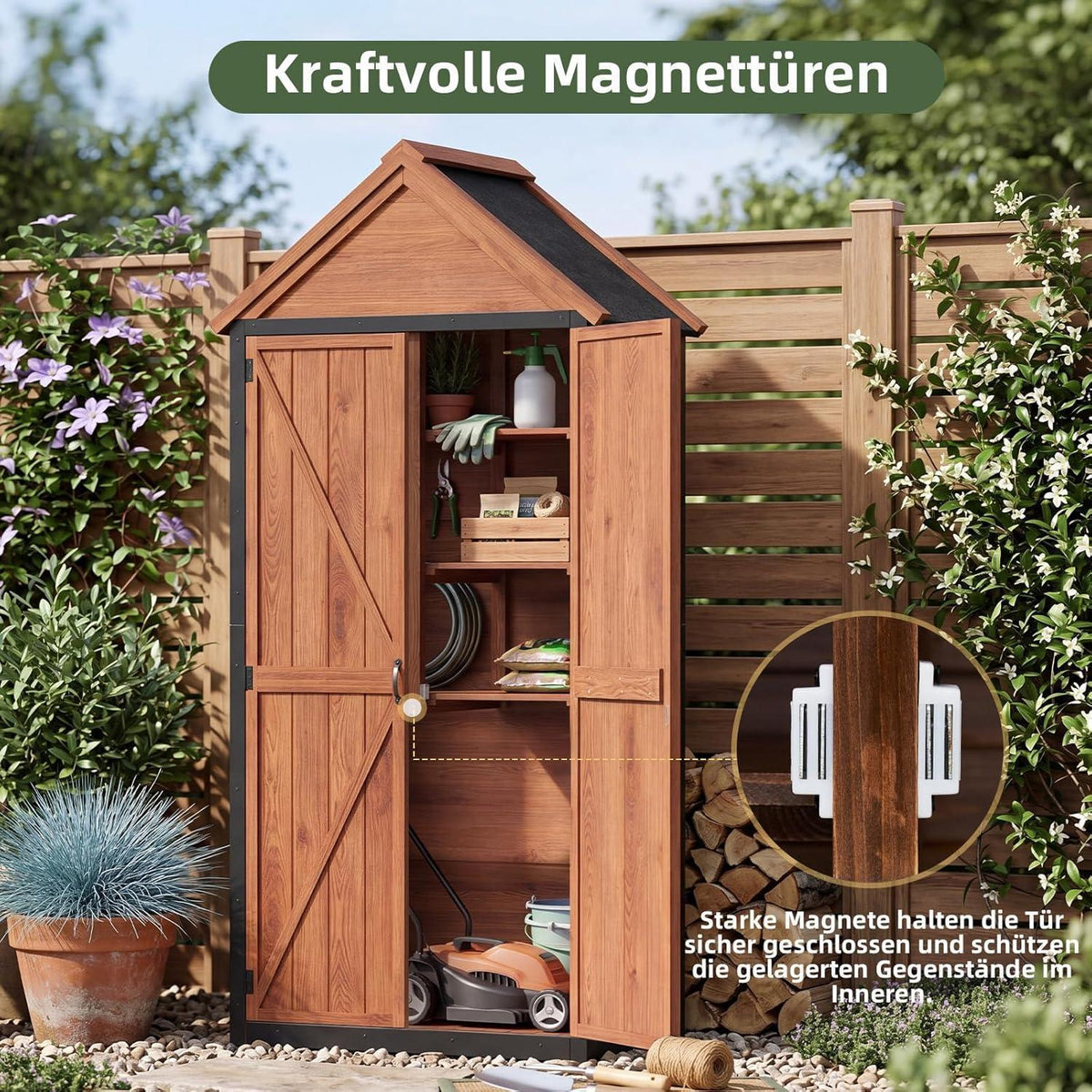 Gartenhaus Holz mit 3 Böden & Asphaltdach – Wetterfester Gartenschrank