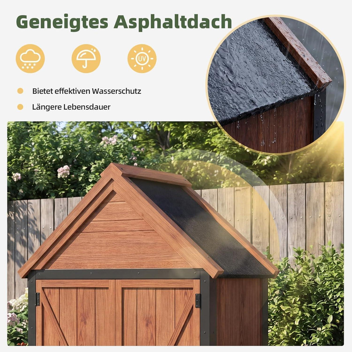 Gartenhaus Holz mit 3 Böden & Asphaltdach – Wetterfester Gartenschrank
