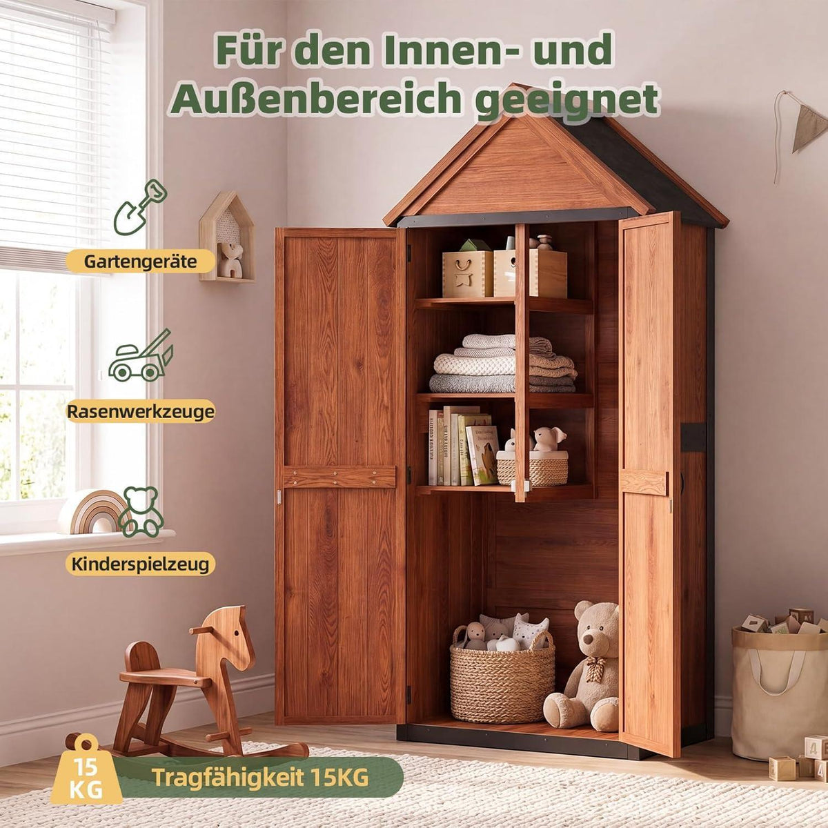 Gartenhaus Holz mit 3 Böden & Asphaltdach – Wetterfester Gartenschrank