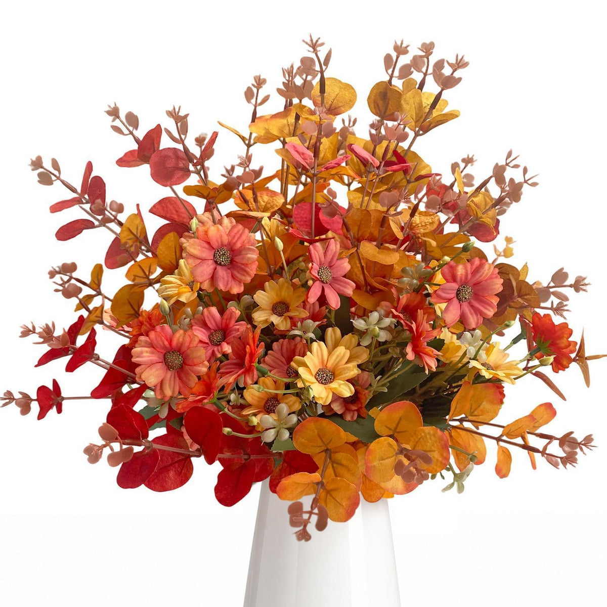 8x Herbst Eukalyptus Zweige & Chrysanthemen Deko