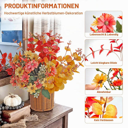 8x Herbst Eukalyptus Zweige & Chrysanthemen Deko