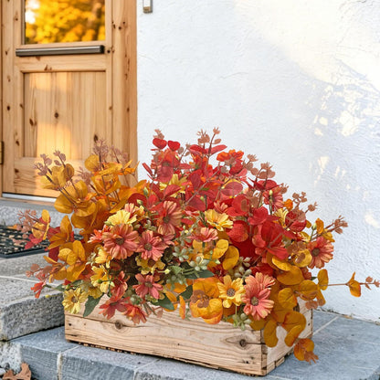 8x Herbst Eukalyptus Zweige & Chrysanthemen Deko