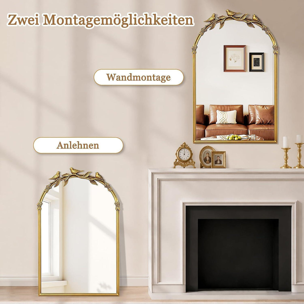 Goldener Vintage Wandspiegel barocker Stil 74x48cm