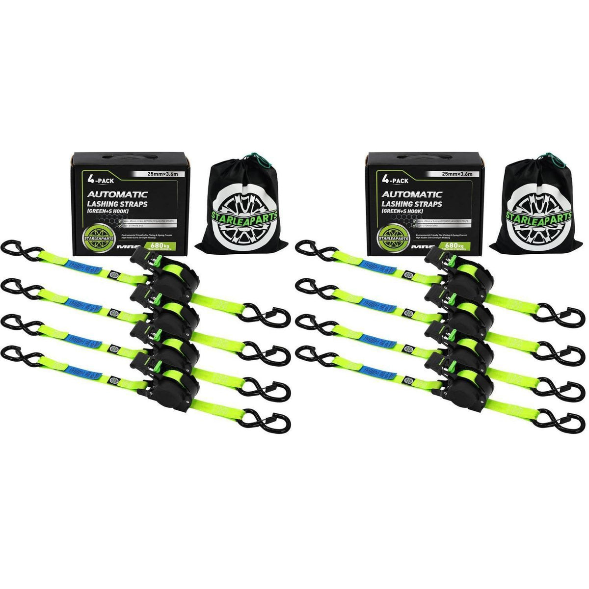 Automatischer Spanngurt 3,6m – Set 4er-Pack mit S-Haken