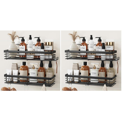 Duschablage ohne Bohren mit 5 Haken - Edelstahl 2er Set Schwarz