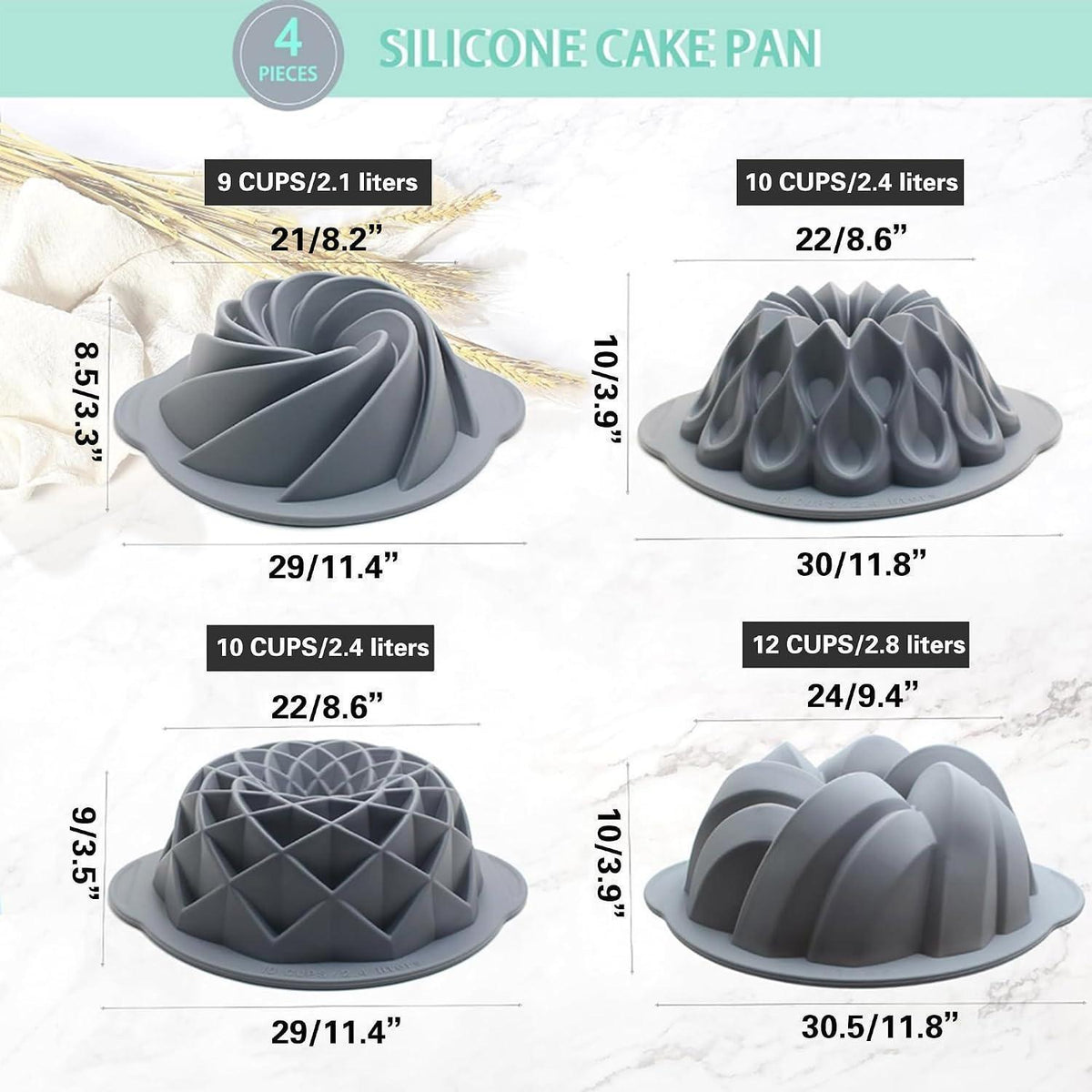 Silikon Kuchenformen 10/12 Tassen - Antihaft Backform Grau (2er Set)