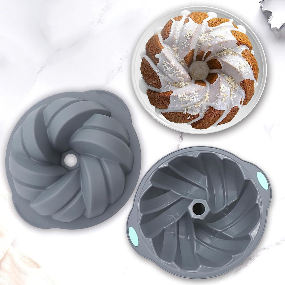 Silikon Kuchenformen 10/12 Tassen - Antihaft Backform Grau (2er Set)