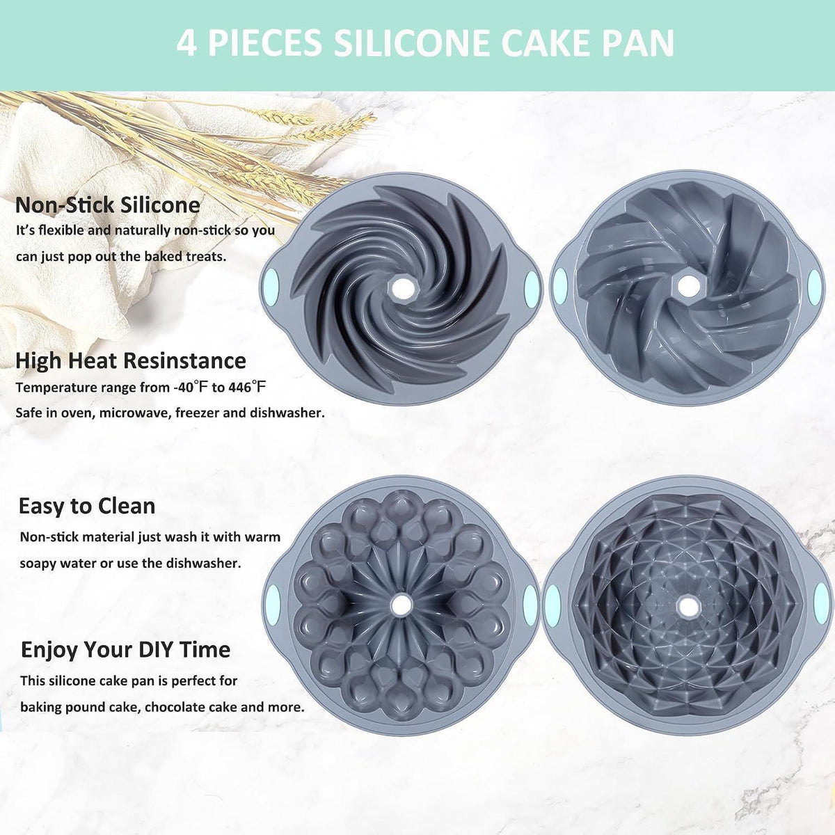 Silikon Kuchenformen 10/12 Tassen - Antihaft Backform Grau (2er Set)