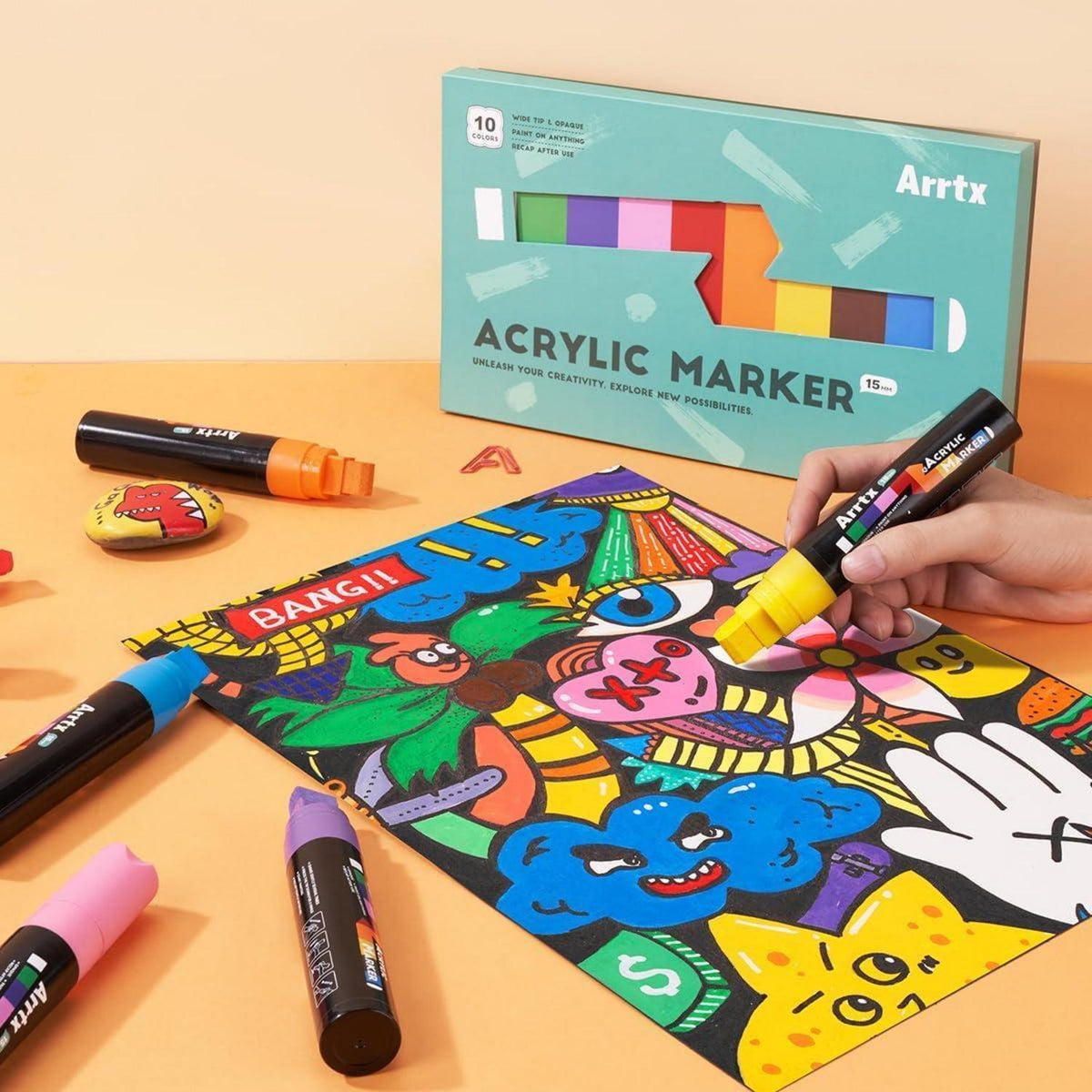Acryl Marker Set 10 Jumbo Farben – Filzspitze für DIY & Felsmalerei