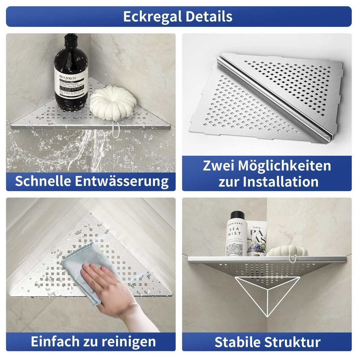 Edelstahl Eckregal Duschablage 2er-Set, 254mm