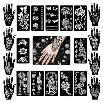 Henna Schablonen Set 20er Pack für Körper & Basteln