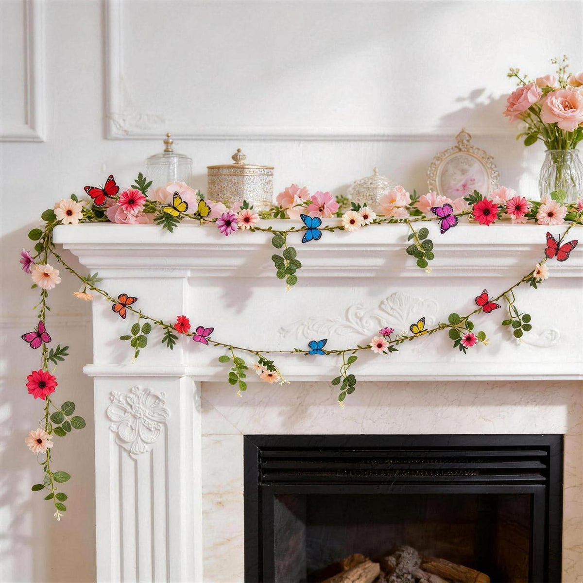 Blumen Girlande mit Schmetterlingen – 2er Set, 2m lang