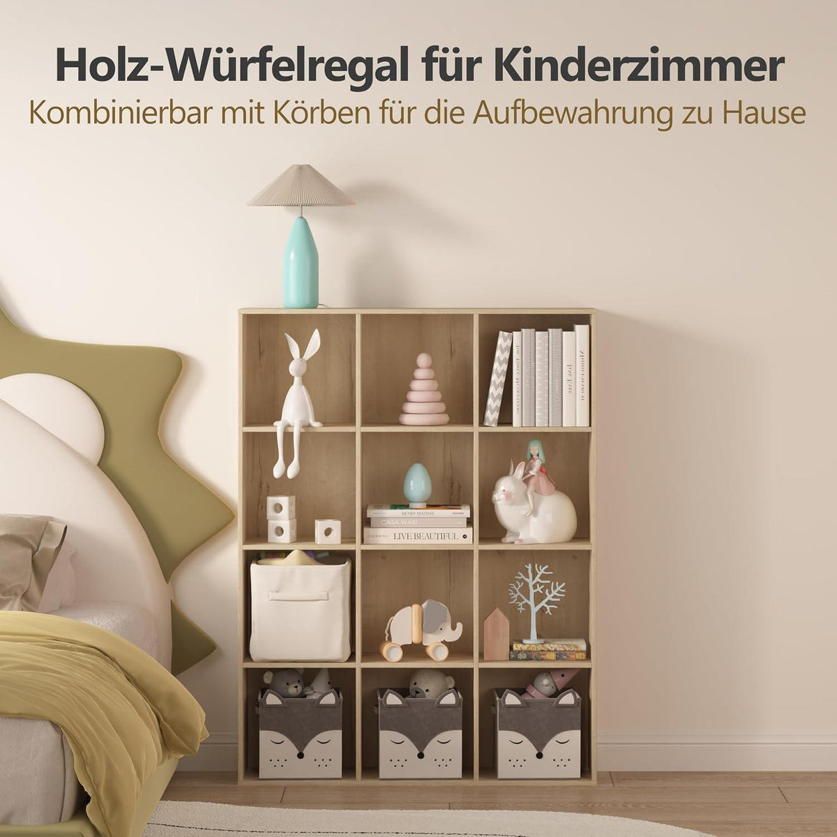 Holz Würfelregal 8 Fächer mit Rückwand – Bücherregal & Raumteiler