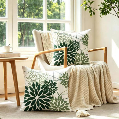 2er Set Kordsamt Kissenbezüge Salbeigrün Blumen 50x50 cm