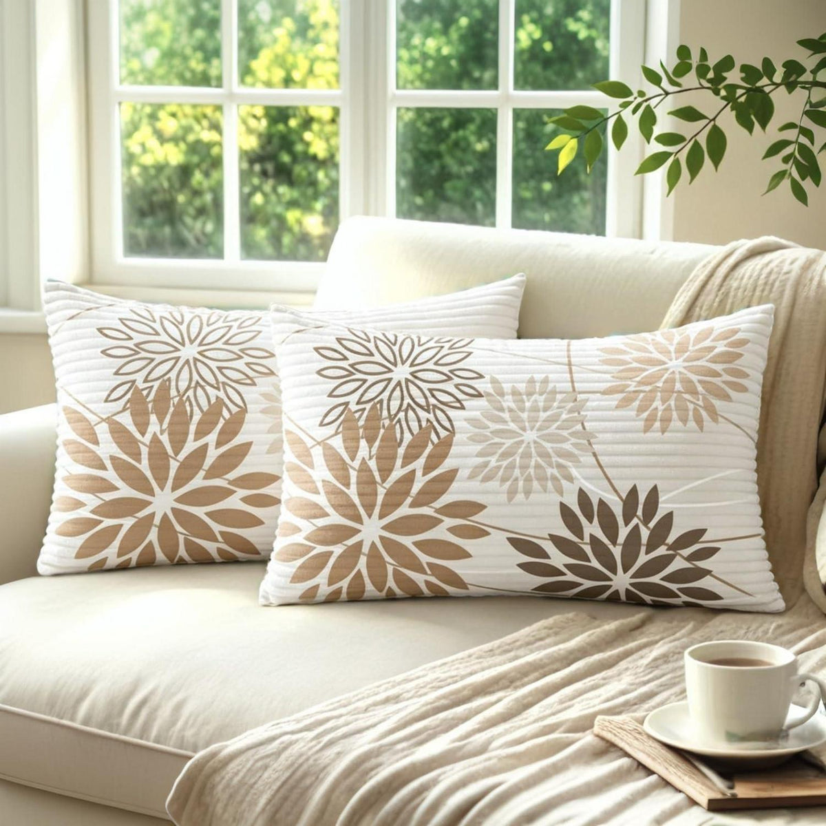 2x Kissenbezug Beige Kordsamt 30x50 cm - Landhaus Deko