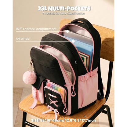 Schulrucksack Set Mädchen 3-7 Klasse | Leicht, Rosa & Schwarz