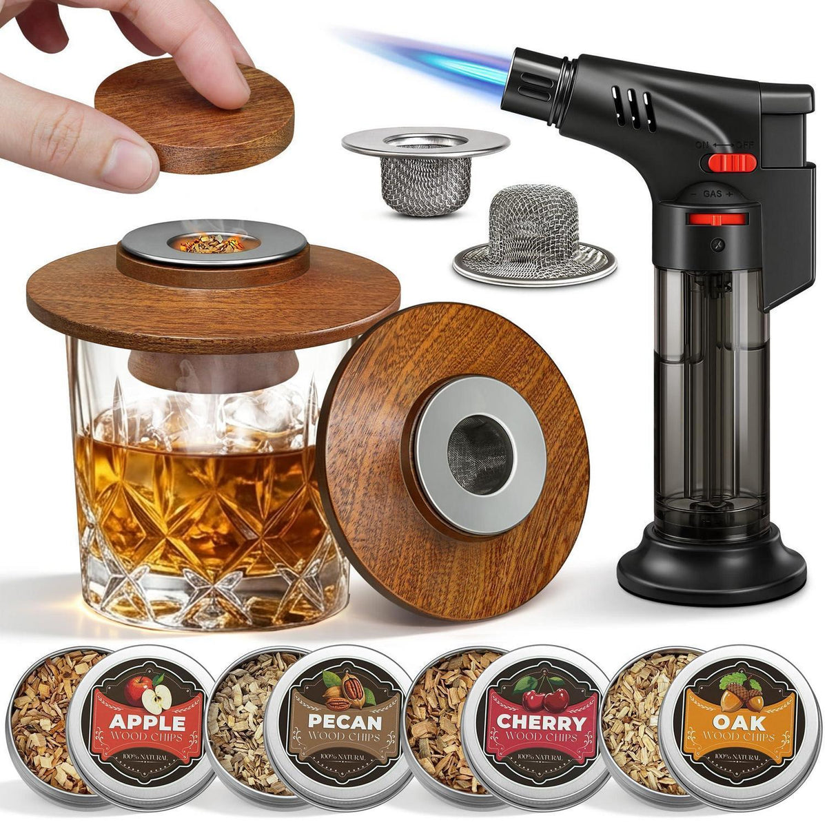 Whisky Räucher Set mit Feuerzeug & Holzspäne für Cocktails