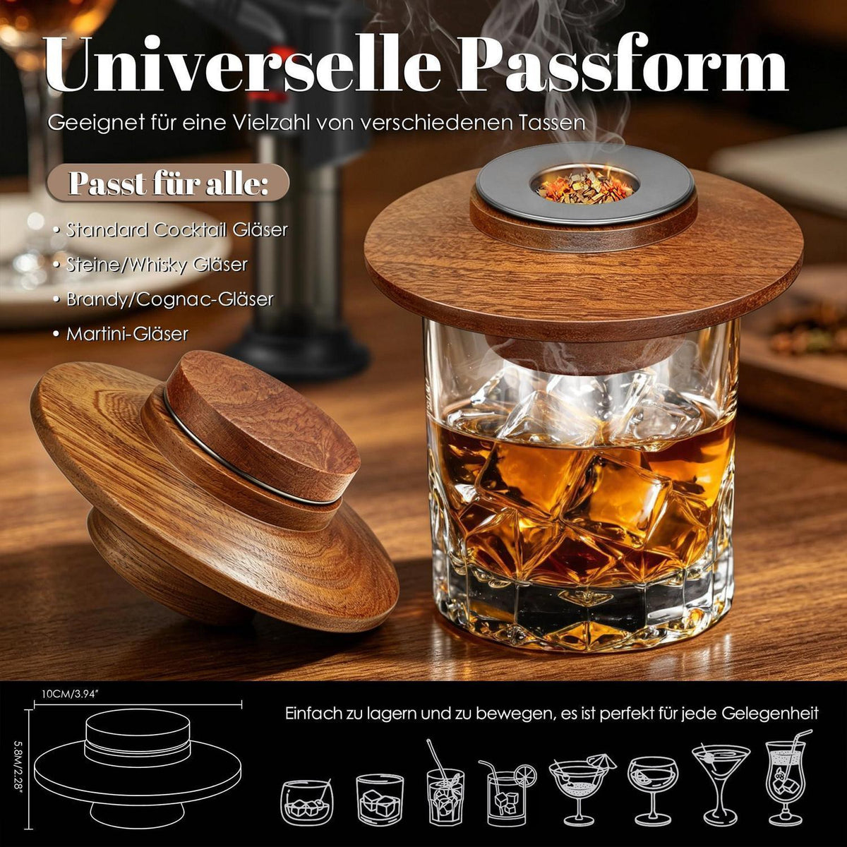 Whisky Räucher Set mit Feuerzeug & Holzspäne für Cocktails