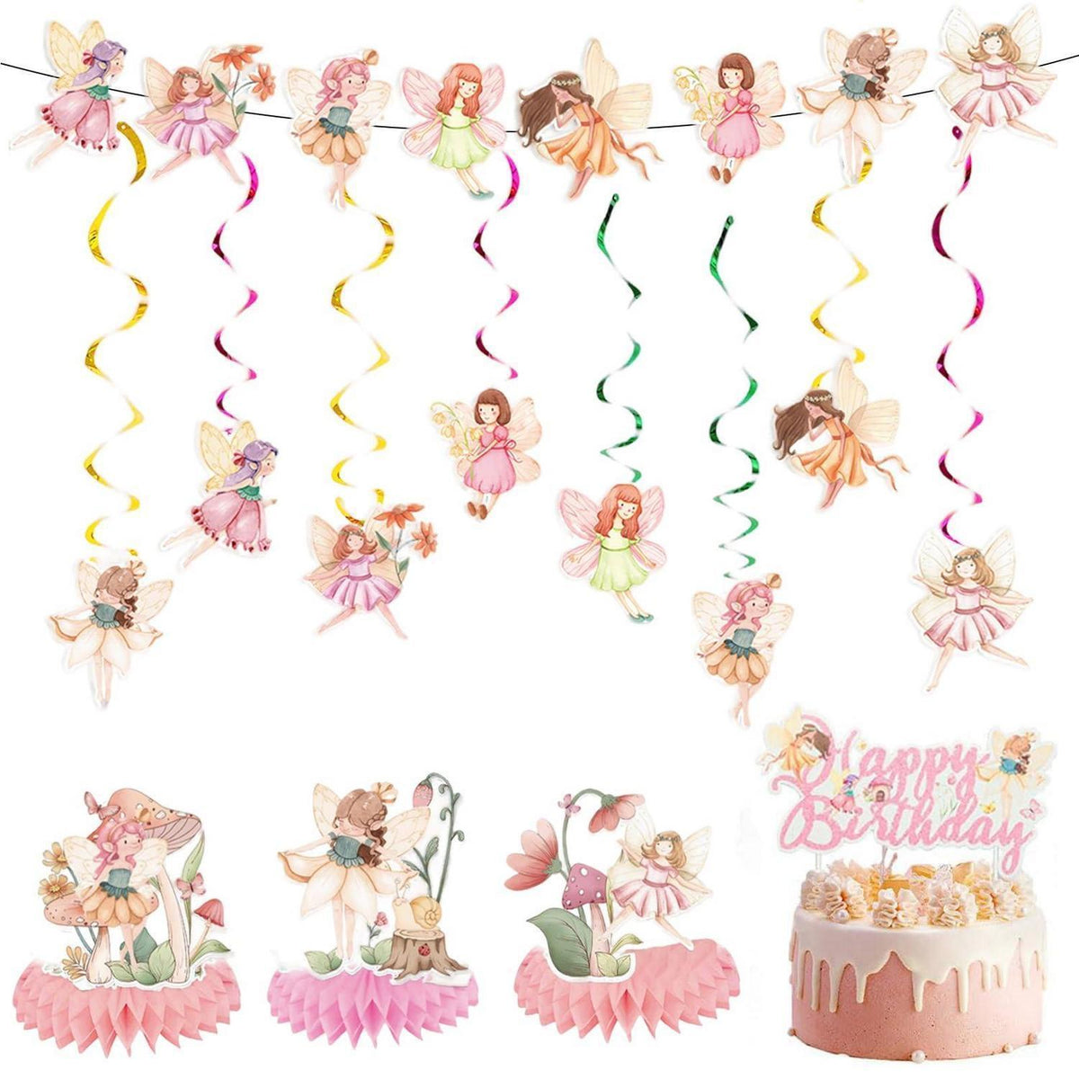 Feen Geburtstag Deko Set | Girlande & Deko für Märchenparty