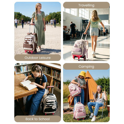 Schultrolley Rucksack Mädchen 3-9 Klasse, Braun, Höhenverstellbar