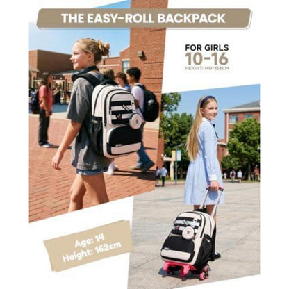 Schultrolley Rucksack Mädchen 3-9 Klasse, Abnehmbar & 6 Räder