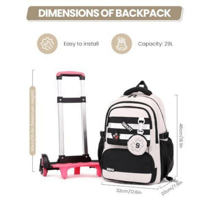 Schultrolley Rucksack Mädchen 3-9 Klasse, Abnehmbar & 6 Räder