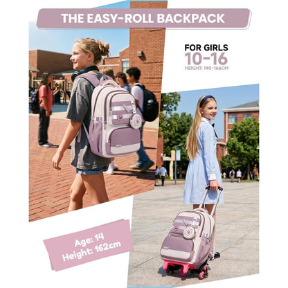 Schultrolley Rucksack Mädchen 3-9 Klasse Lila, Höhenverstellbar