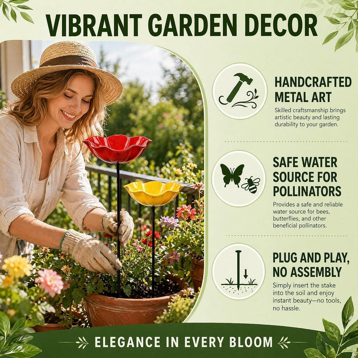 2x Vogeltränke Blume aus Metall – Gartenstecker für Vögel & Insekten