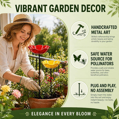 2x Vogeltränke Blume aus Metall – Gartenstecker für Vögel & Insekten