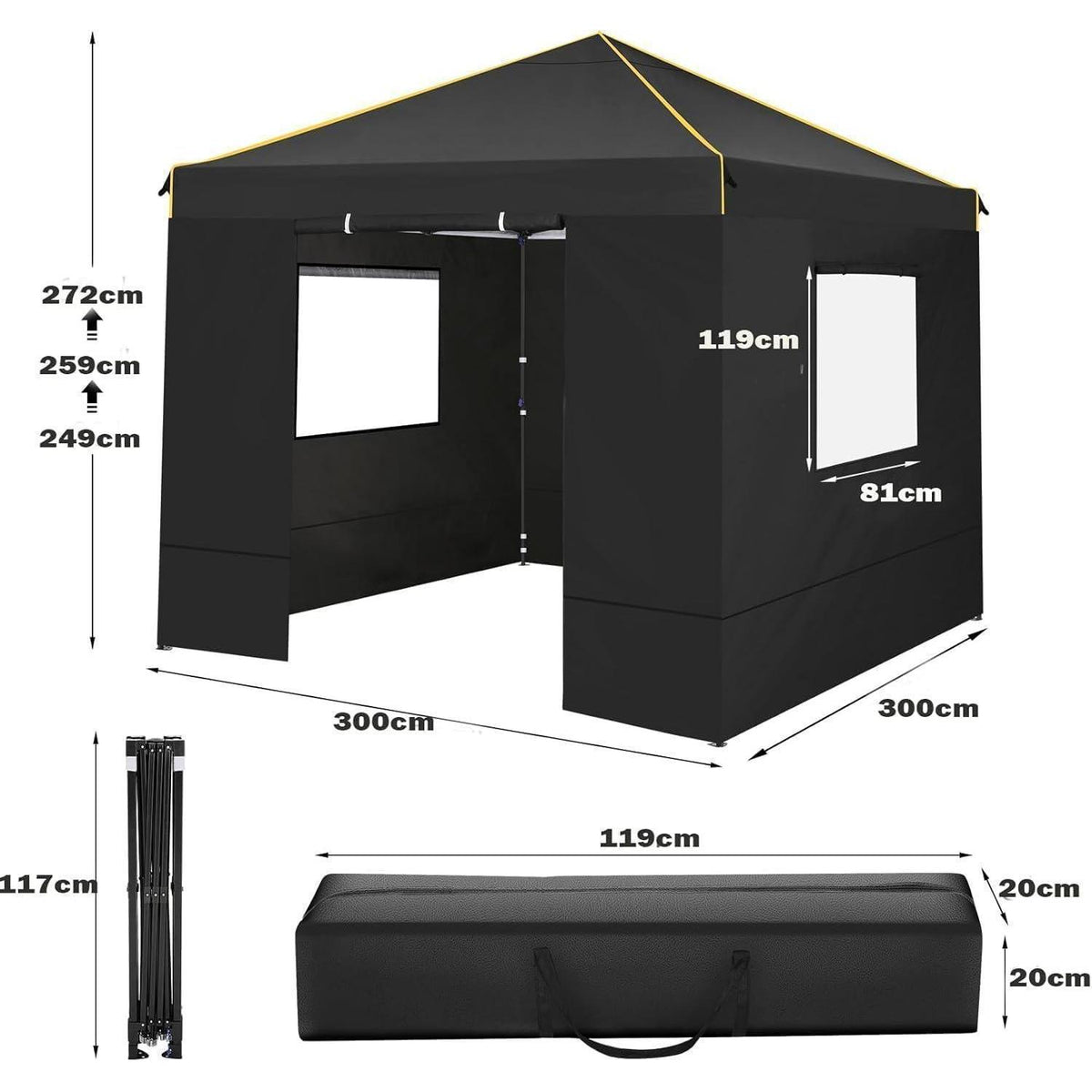 Faltpavillon 3x3 m mit Seitenteilen – Wasserdicht & Winterfest