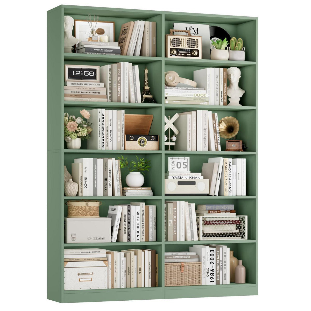 Bücherregal 12 Fächer – Grün, Standregal für Wohnzimmer & Büro