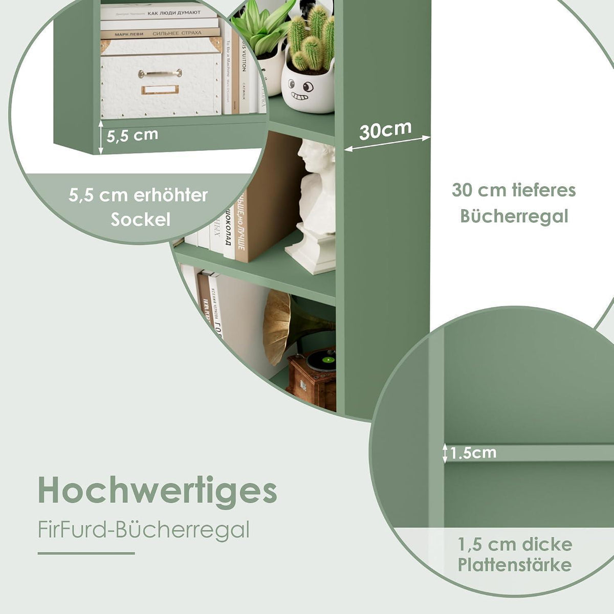 Bücherregal 12 Fächer – Grün, Standregal für Wohnzimmer & Büro