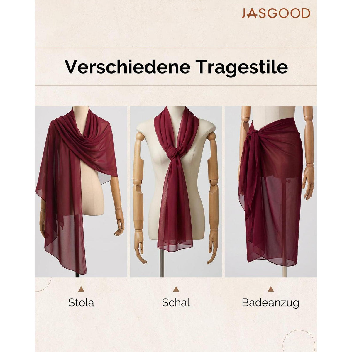 Chiffon Stola Damen Festlich leicht für Abendkleid Sommer Hochzeiten Burgunderrot
