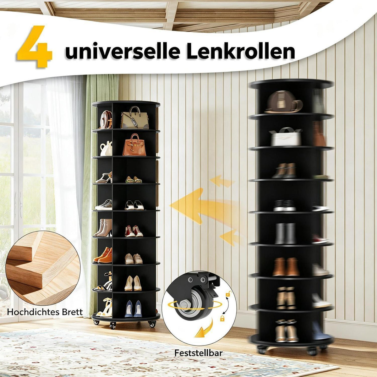 Drehbares Schuhregal 8-stöckig | 360° Schuhschrank Schwarz