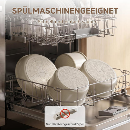19-tlg. Antihaft-Topfset mit abnehmbaren Griffen – Taupe