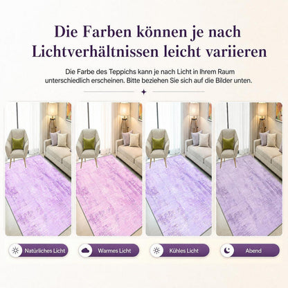 Vintage Teppich Lila 140x200cm – Weicher Kurzflor Wohnzimmerteppich