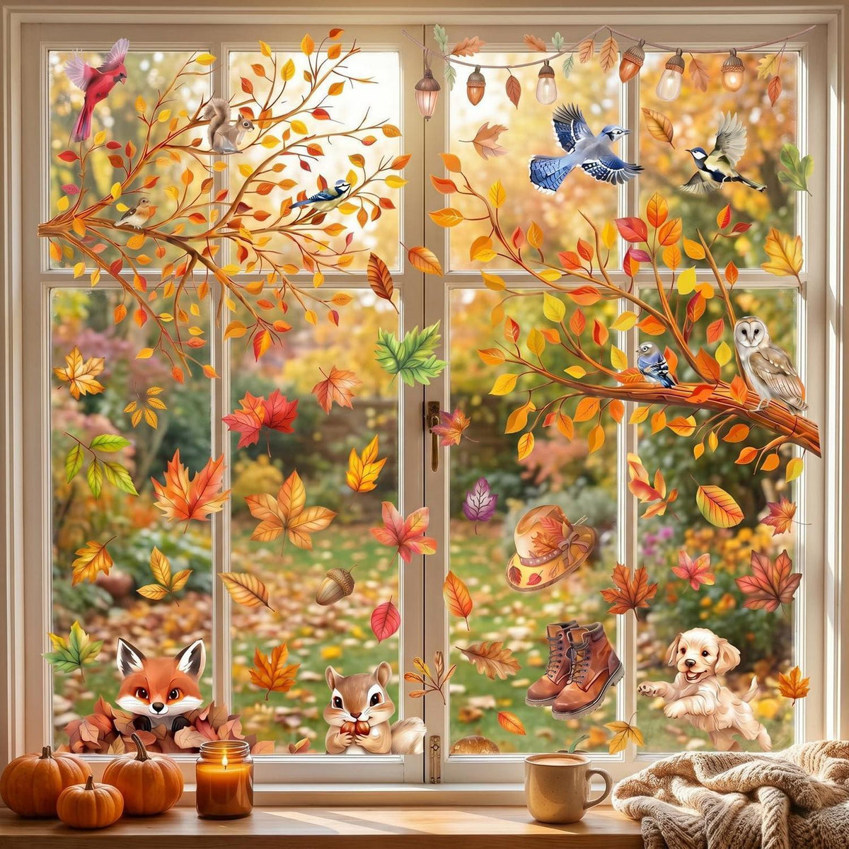 Herbst Fensterbilder 71-teilig - Fensterdeko Ahorn, Kürbis & Eule