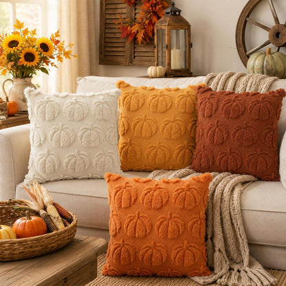 4er-Set Herbstkissenbezüge 45x45cm Kürbisdeko Orange