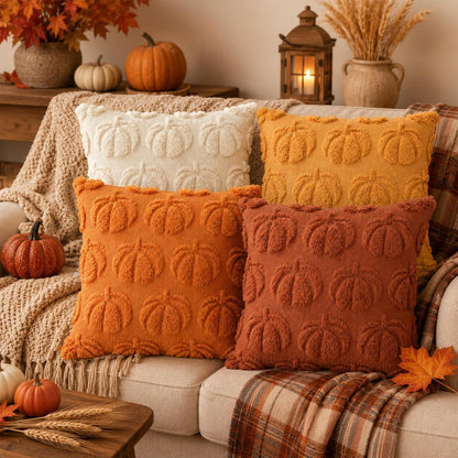 4er-Set Herbstkissenbezüge 45x45cm Kürbisdeko Orange