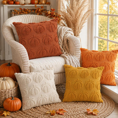 4er-Set Herbstkissenbezüge 45x45cm Kürbisdeko Orange