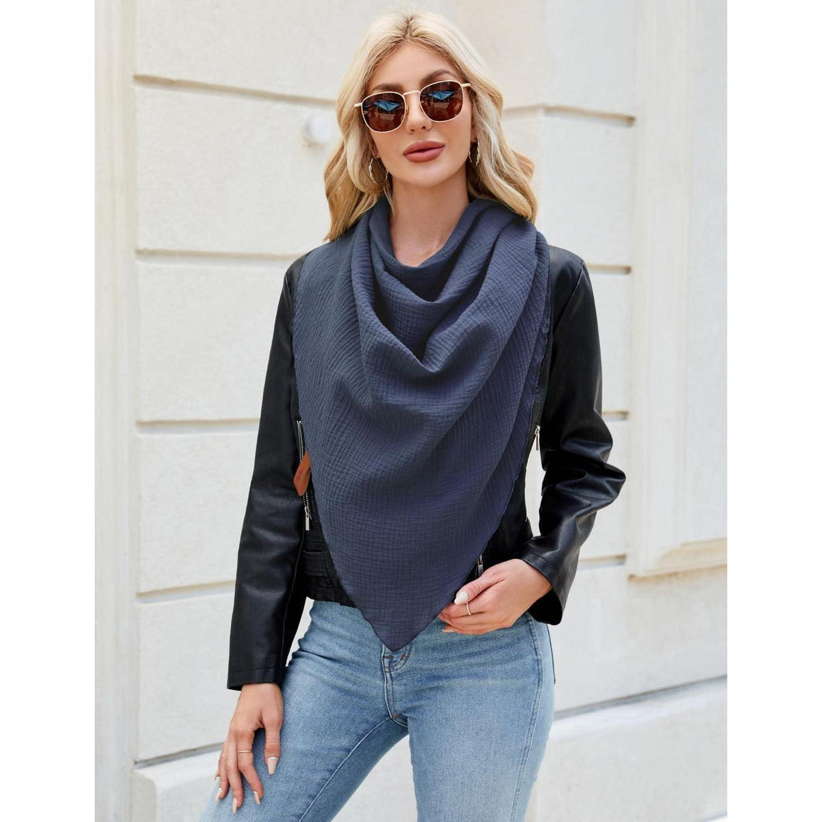 Musselin Dreiecksschal Damen Baumwolle Blau 190x80cm